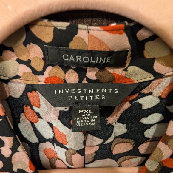 Investments Petite Size PXL 3/4 Sleeve Button Front Blouse Brown Orange Beige - Picture 3 of 6